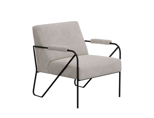 Wooden Frame & Metal Base, Armchair - Ivory