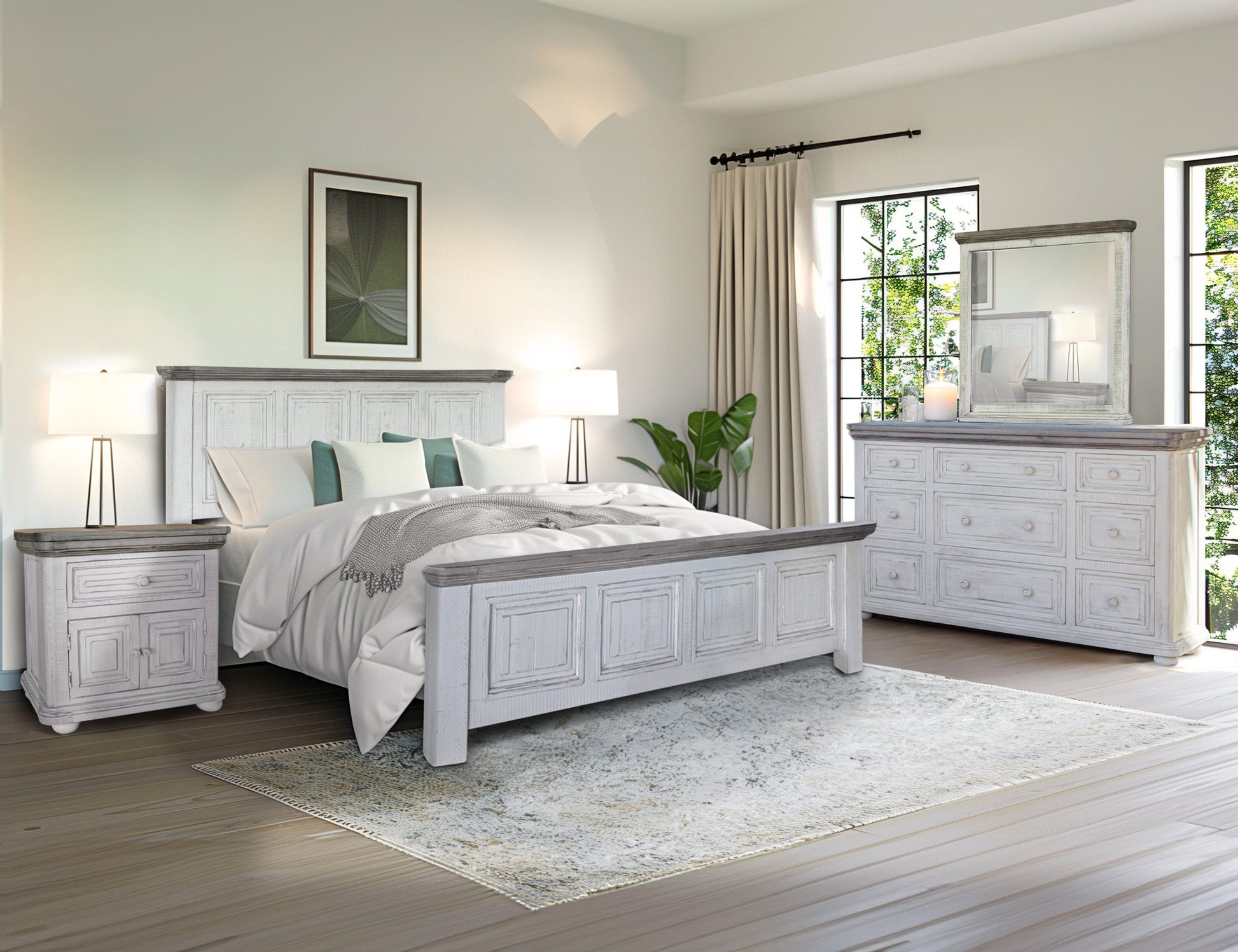 3 Drawer, 1 Door Great Chest for TV - Off-White & Gray