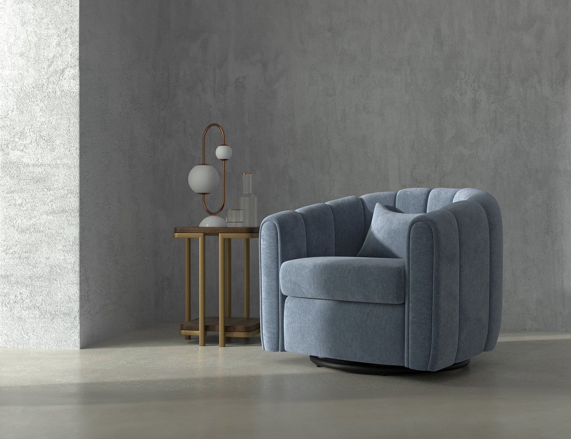 Wooden Frame & Metal Base, 360 Degree Swivel Glider Accent Chair - Light Blue