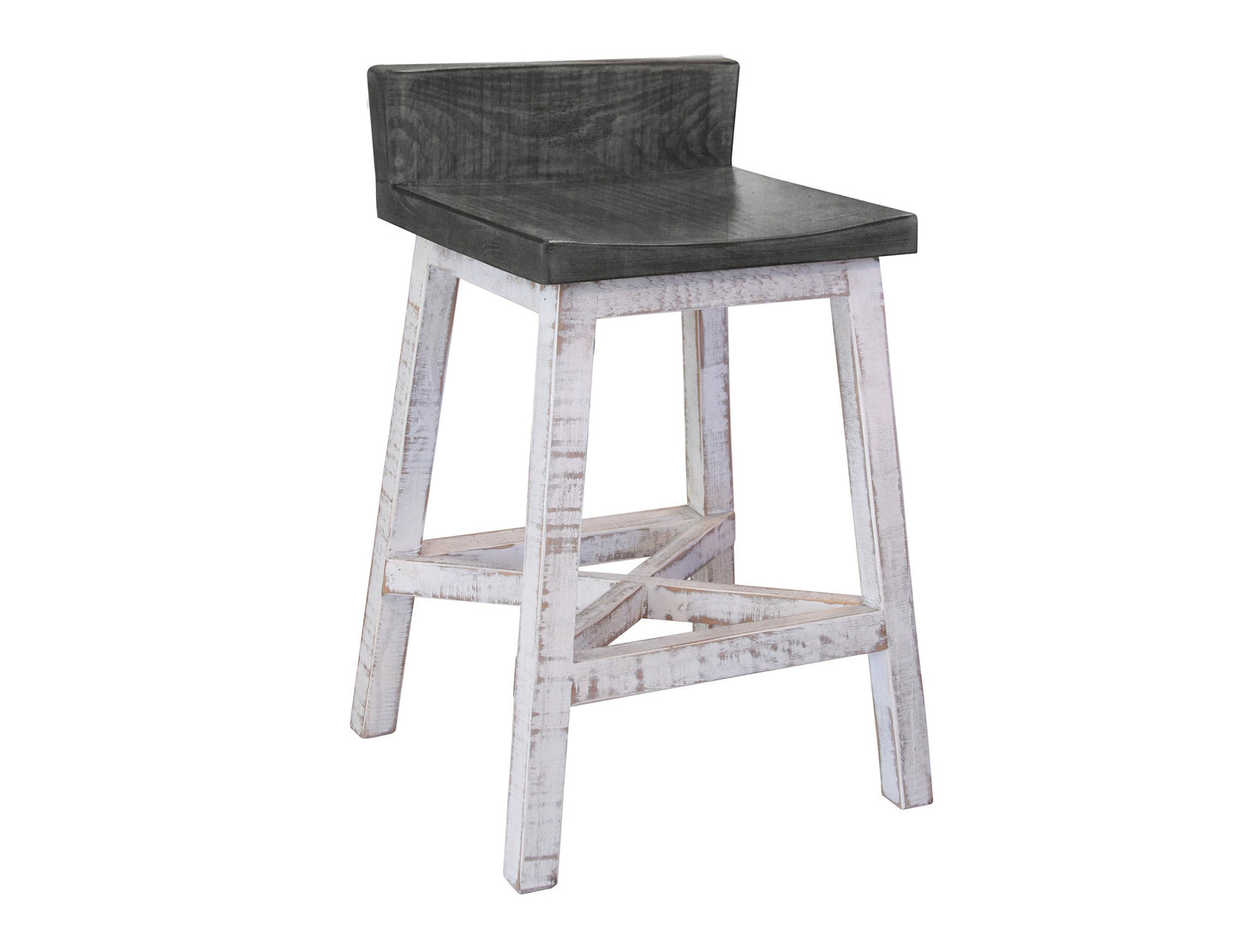 24" Wooden Stool - Antiqued Ivory & Weathered Gray