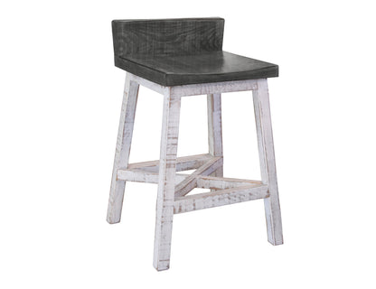 24" Wooden Stool - Antiqued Ivory & Weathered Gray