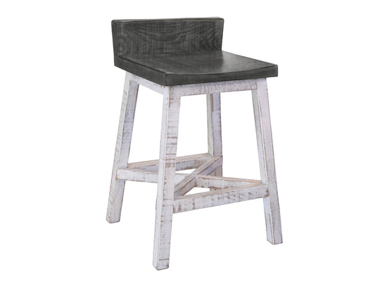 24" Wooden Stool - Antiqued Ivory & Weathered Gray