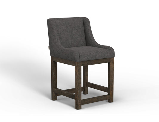 Wooden Frame & Base, 24" Upholstered Barstool - Iron Gray