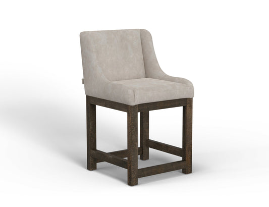 Wooden Frame & Base, 24" Upholstered Barstool - Ivory