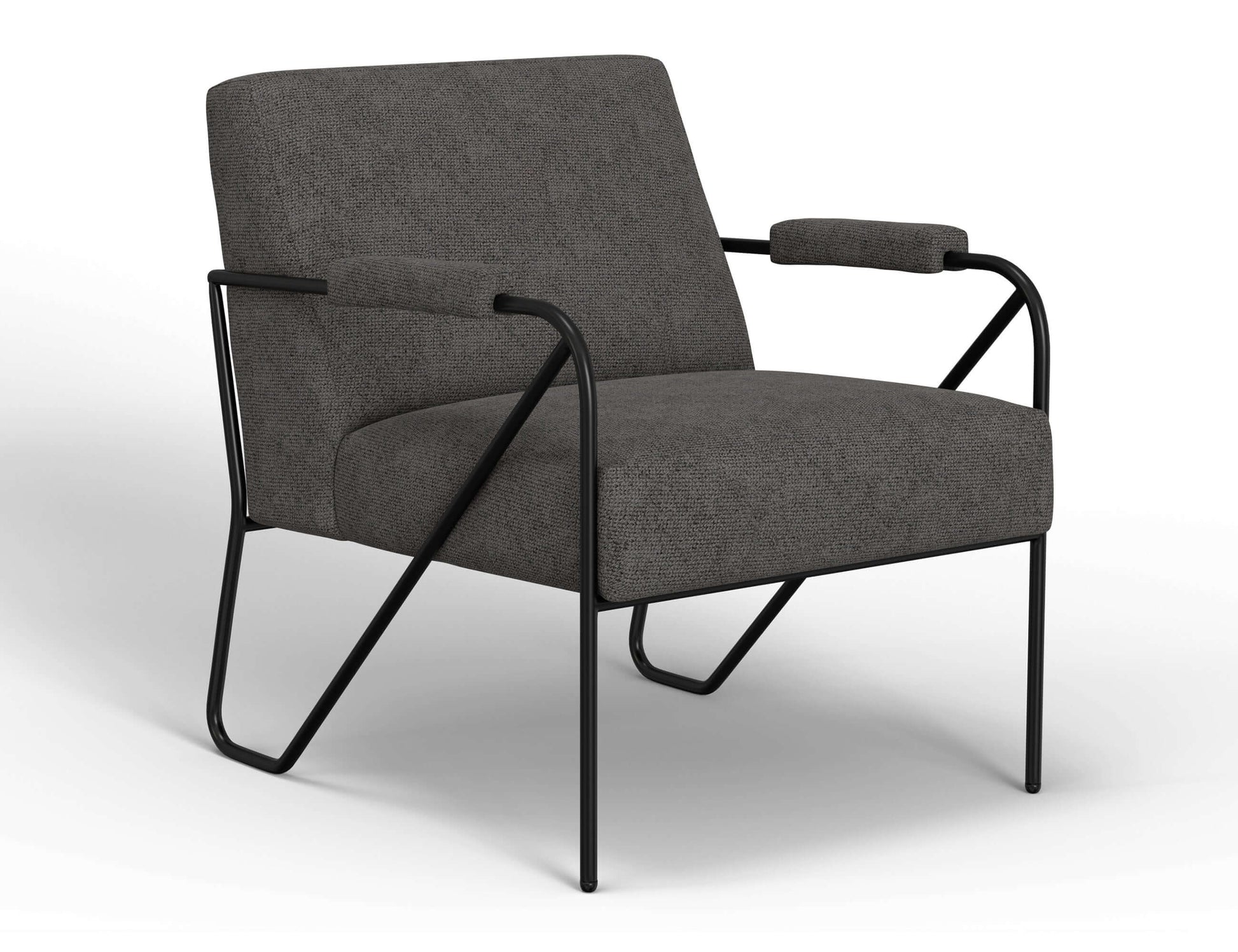 Wooden Frame & Metal Base, Armchair - Iron Gray