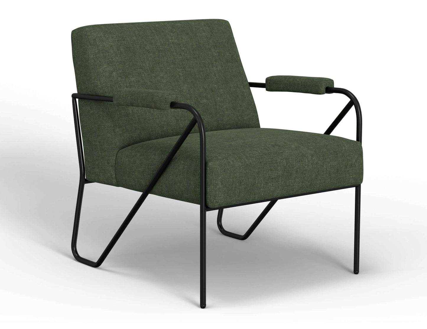 Wooden Frame & Metal Base, Armchair - Olive Green