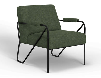 Wooden Frame & Metal Base, Armchair - Olive Green