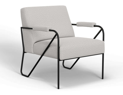 Wooden Frame & Metal Base, Armchair - Light Cream