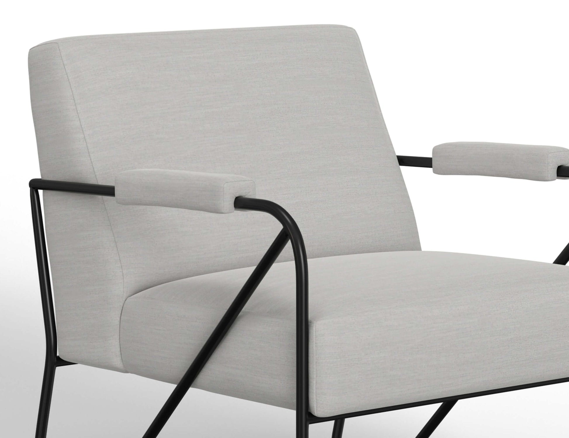 Wooden Frame & Metal Base, Armchair - Ecru Beige