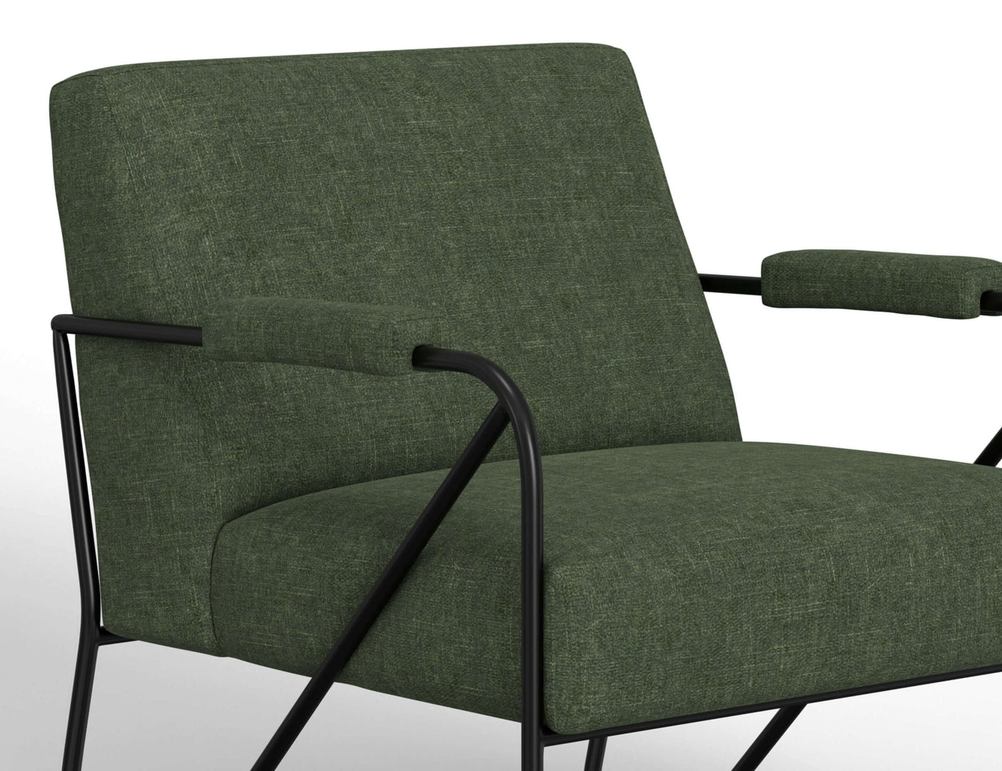 Wooden Frame & Metal Base, Armchair - Olive Green