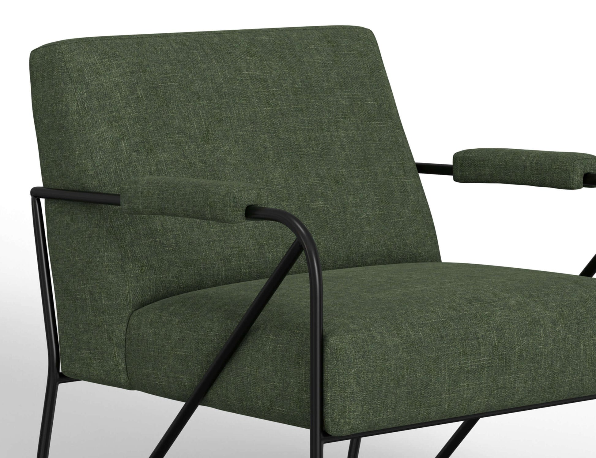 Wooden Frame & Metal Base, Armchair - Olive Green
