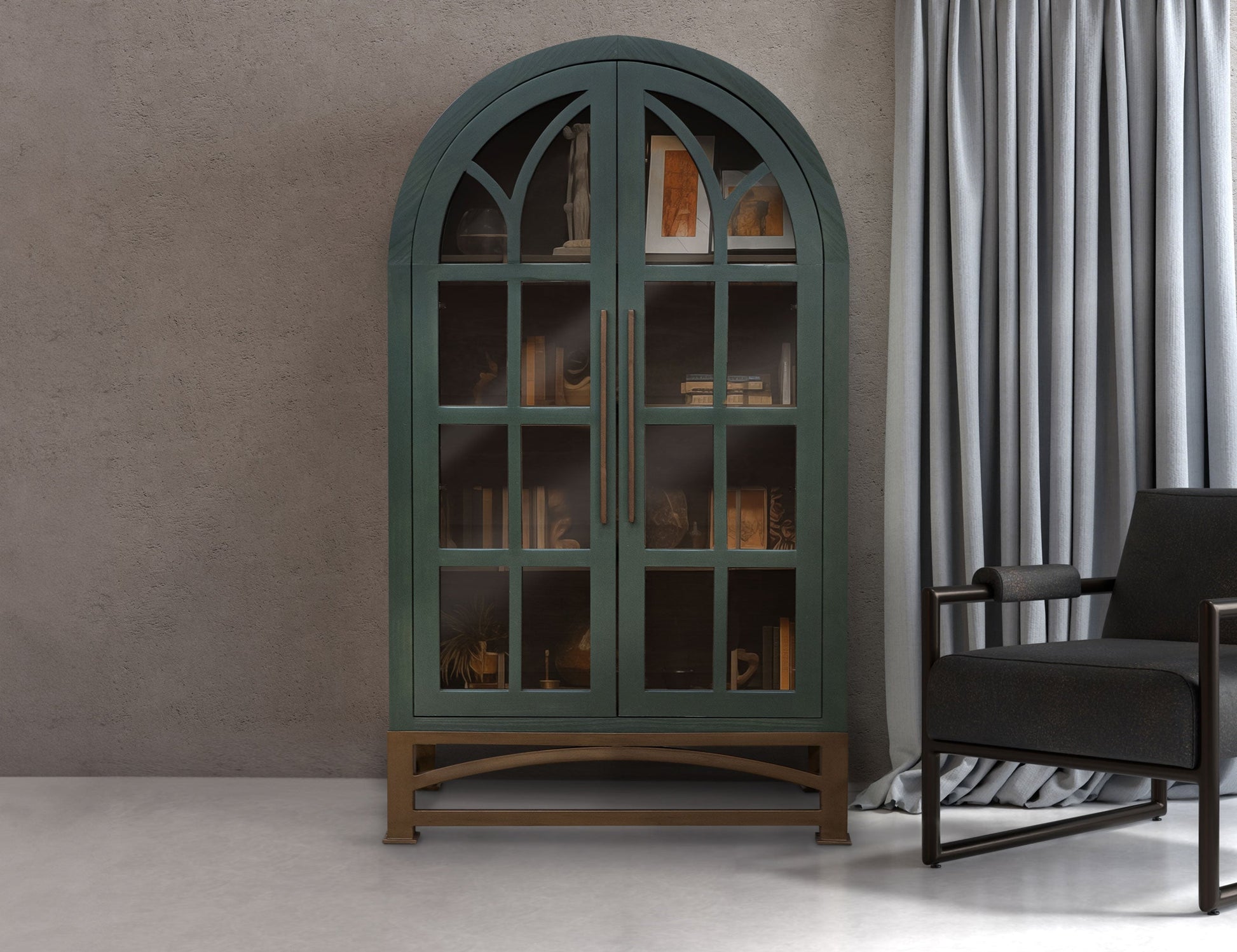 2 Glass Door Cabinet - Forest Green