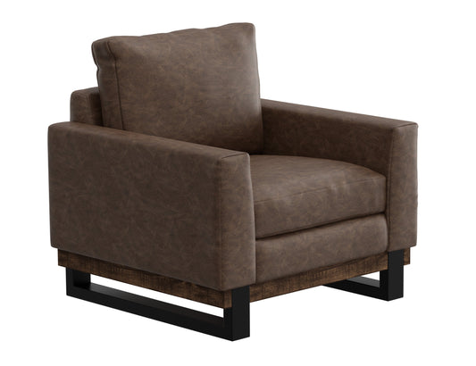 Metal & Wood Base, Armchair - Chocolate Brown