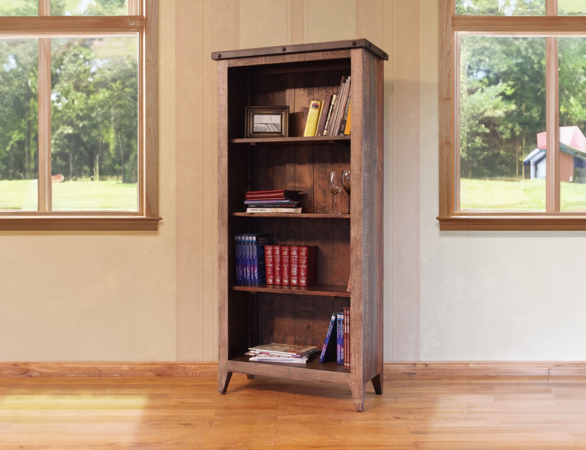 Bookcase, 12 Different Positions Available for Shelves (1 Middle Fixed Shelf + 2) - Multicolor