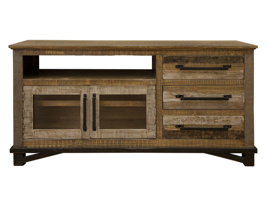 3 Drawer, 2 Doors 62" TV Stand - Two Tone Gray & Brown