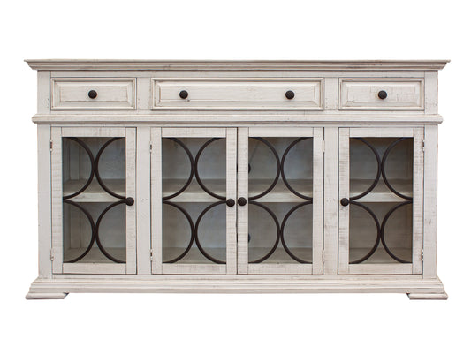 4 Glass Doors 3 Drawers Console - Ivory