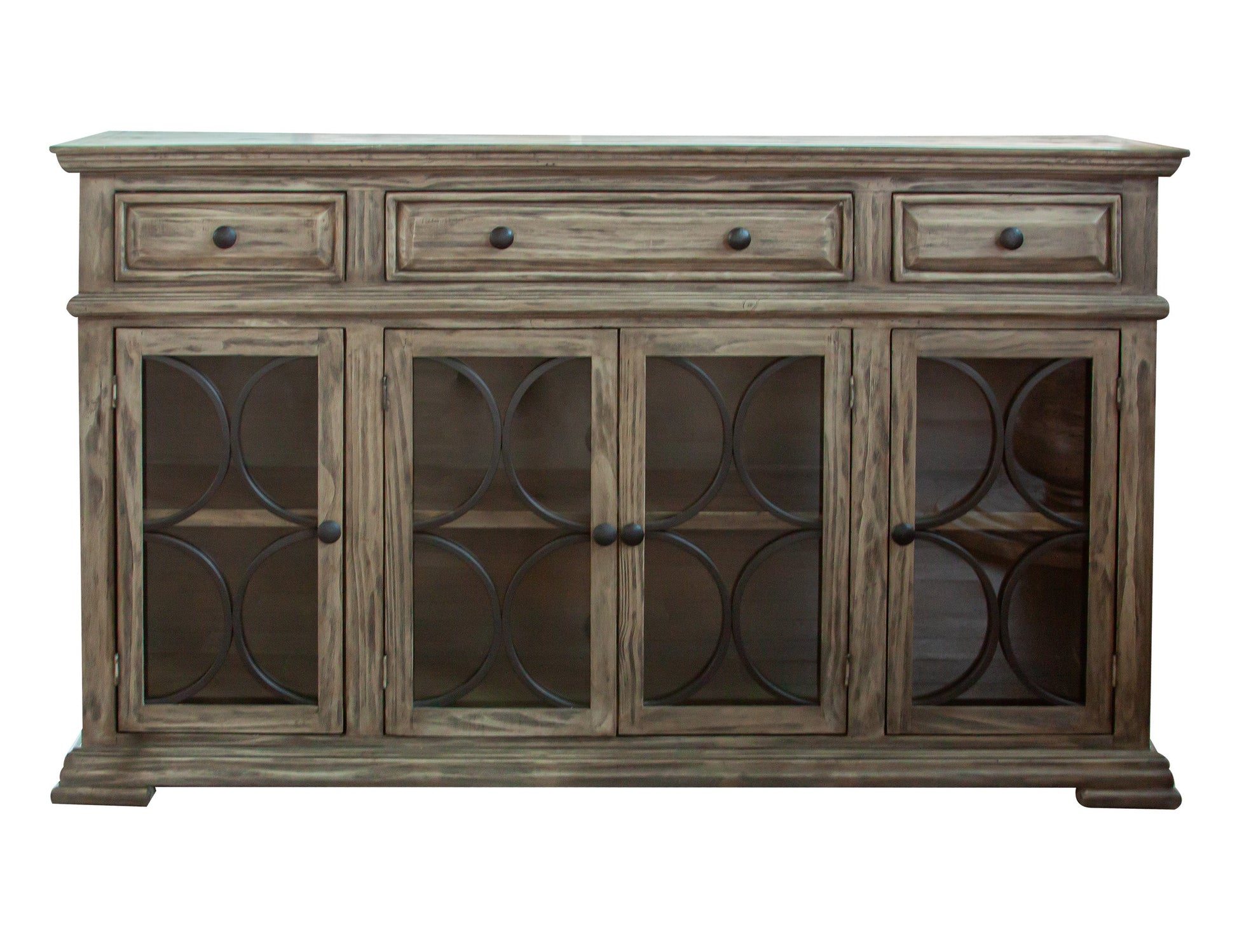 4 Glass Doors 3 Drawers Console - Sand