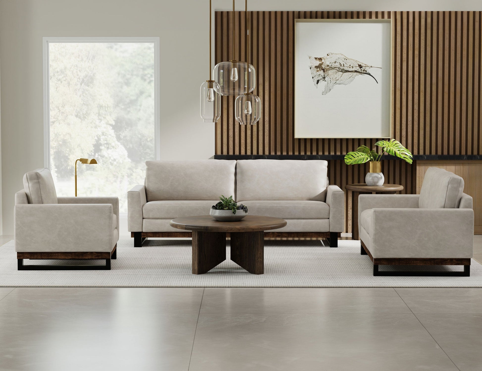 Metal & Wood Base, Sofa - Ivory