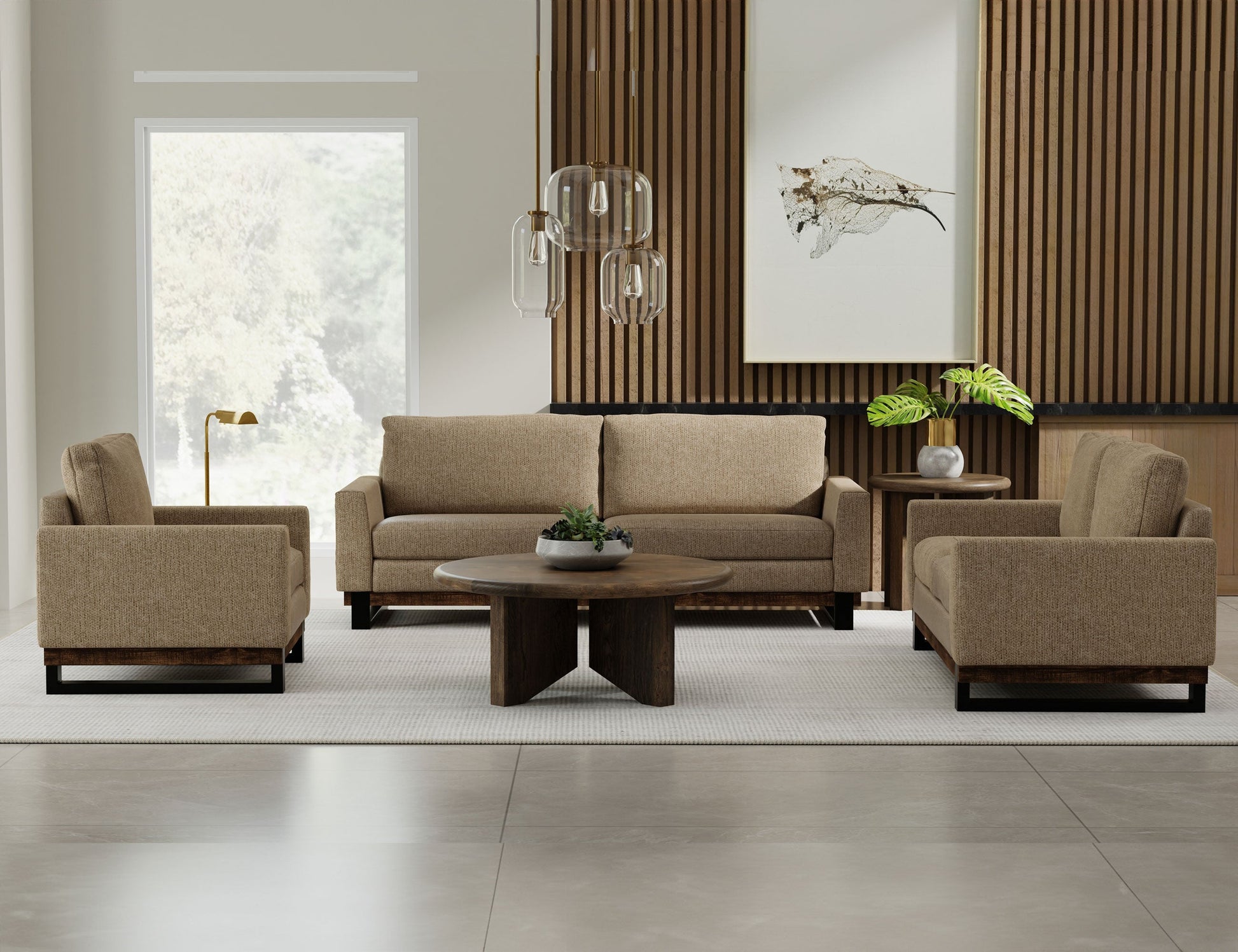 Metal & Wood Base, Sofa - Brown Camel
