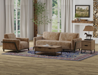 Wooden Frame & Base, Armchair - Caramel Color