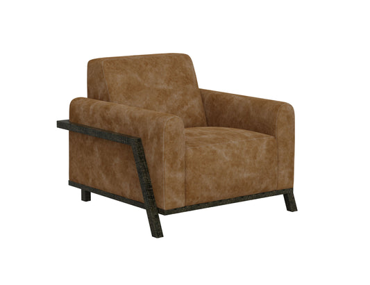Wooden Frame & Base, Armchair - Caramel Color