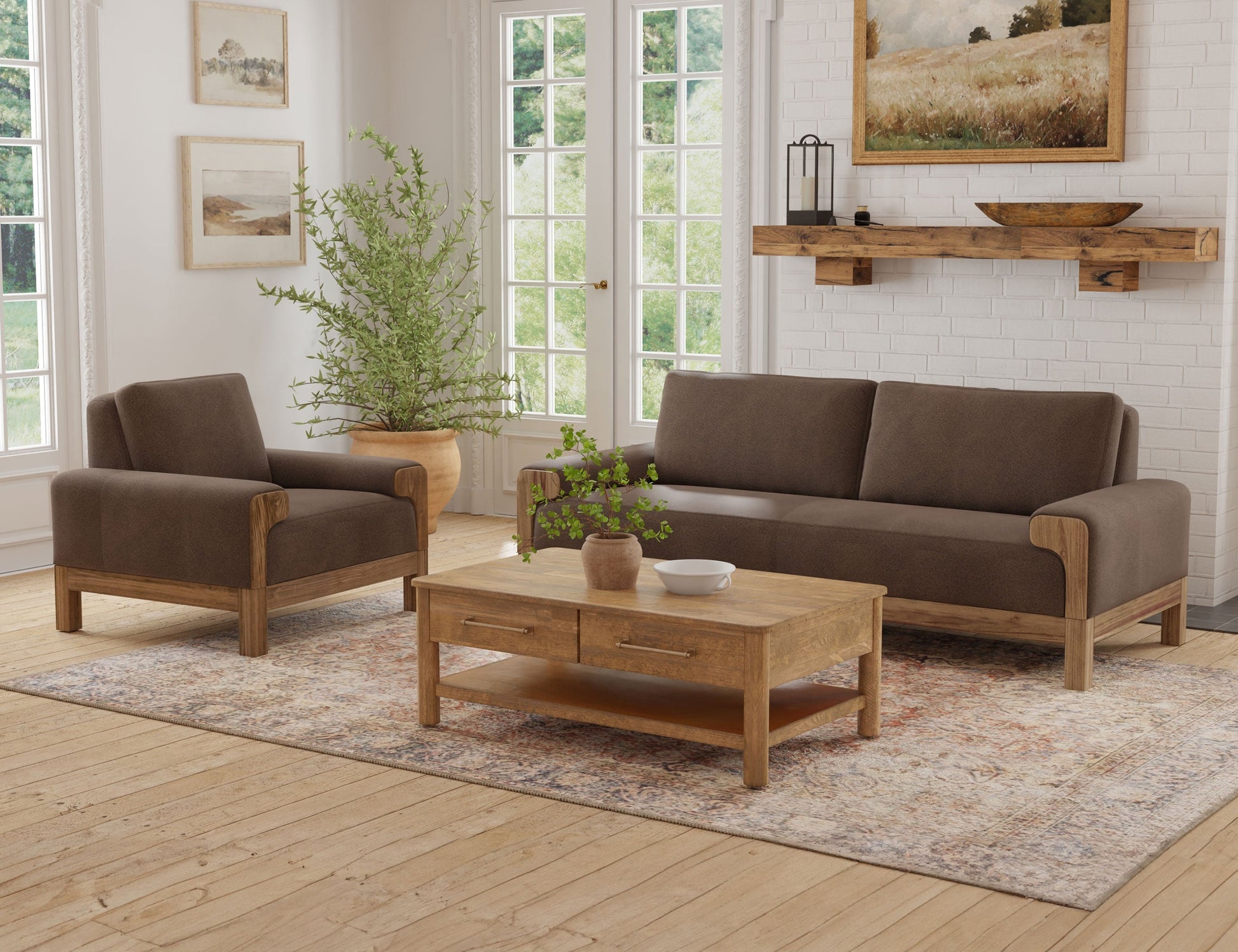 Wooden Frame & Base, Armchair - Chocolate Brown