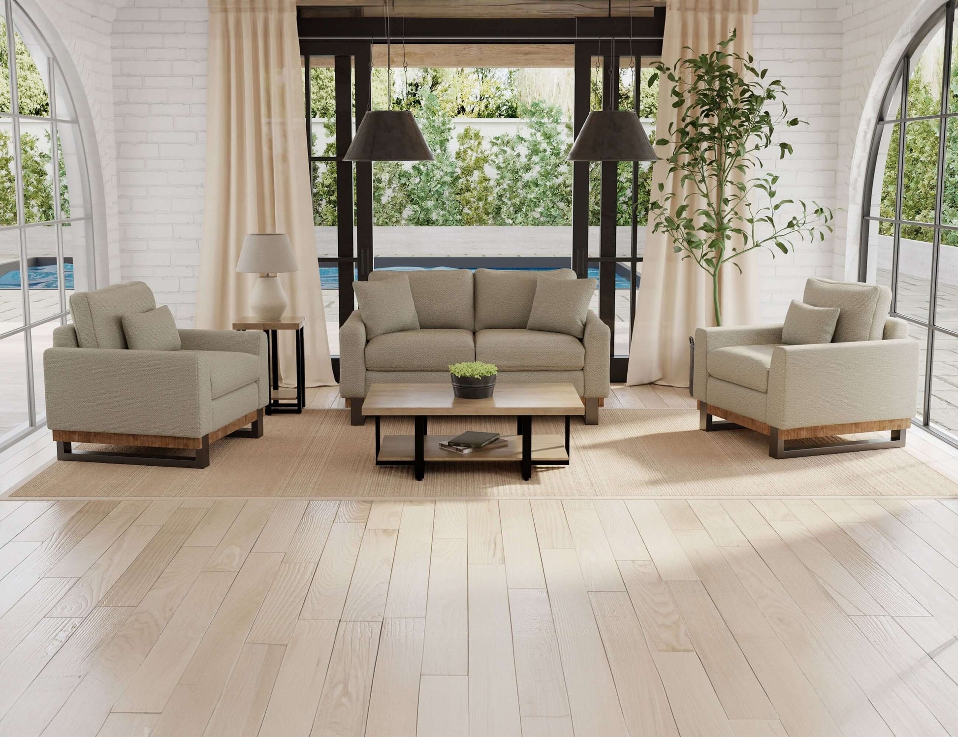 Metal & Wood Base, Sofa - Almond Gray