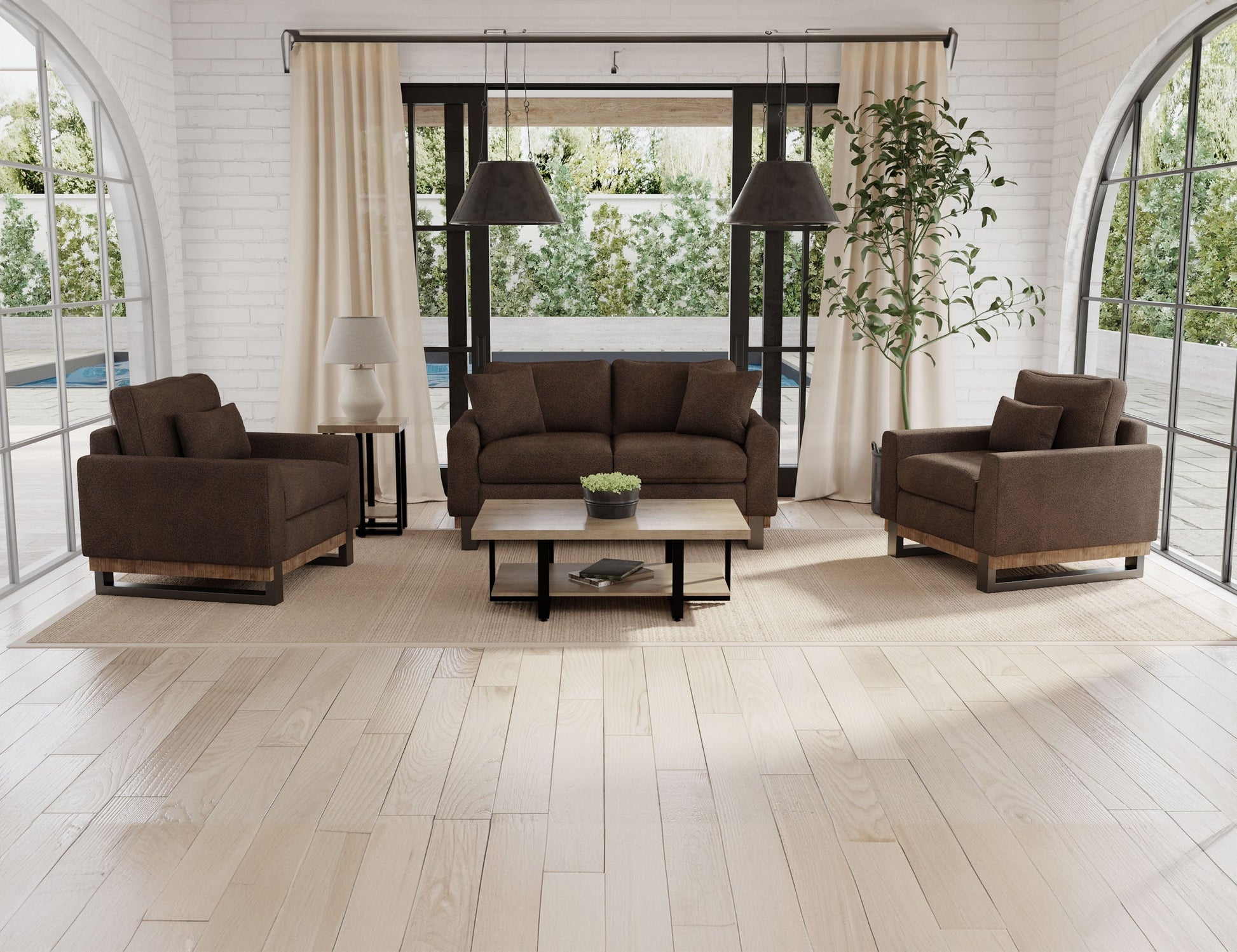 Metal & Wood Base, Sofa - Chocolate Brown