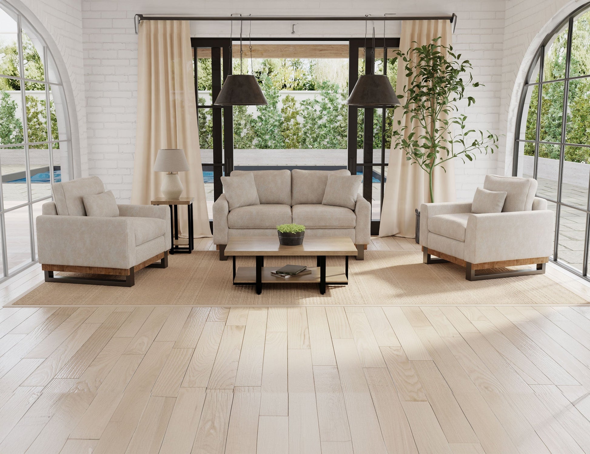 Metal & Wood Base, Sofa - Ivory