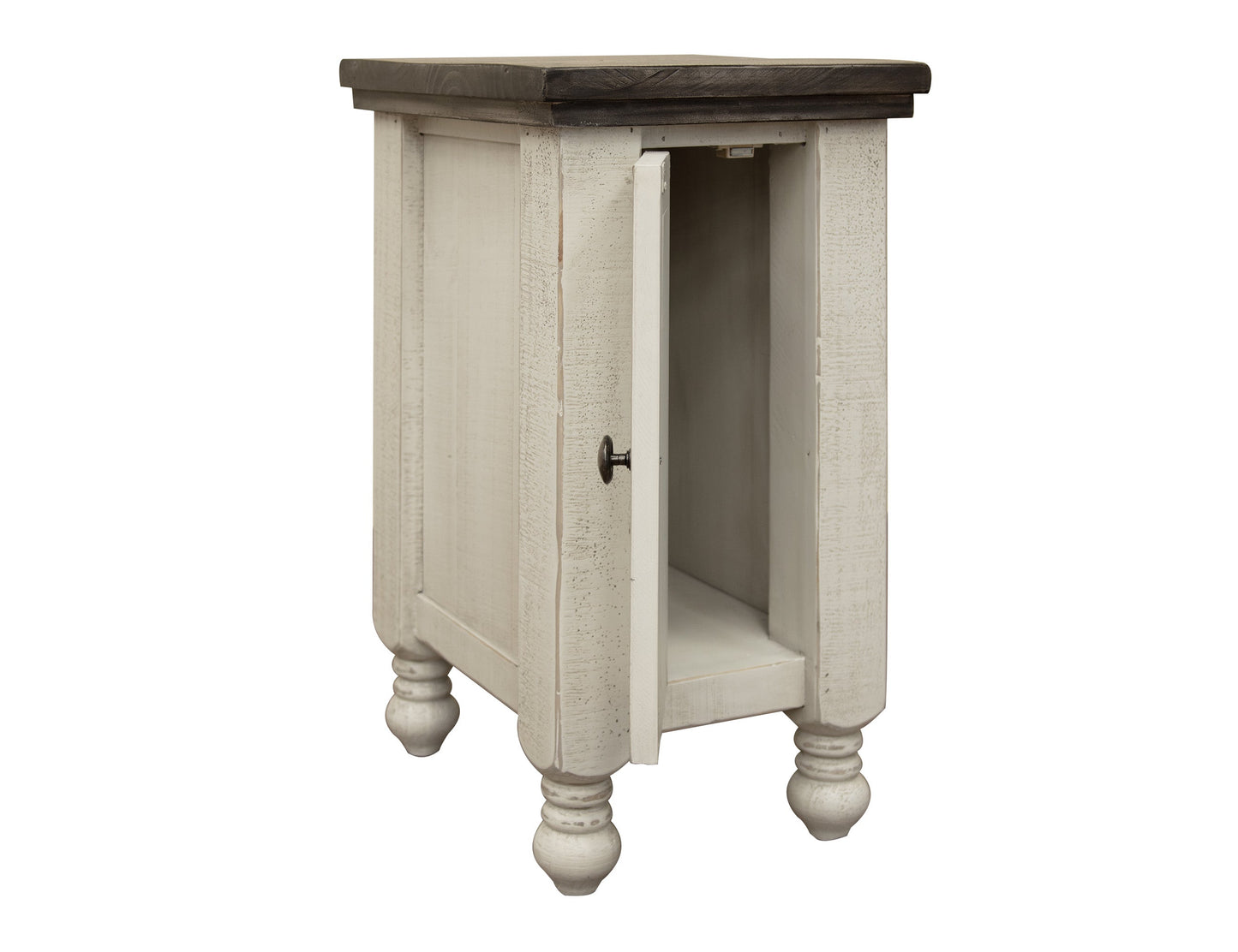 1 Door Chairside Table - Antiqued Ivory & Weathered Gray