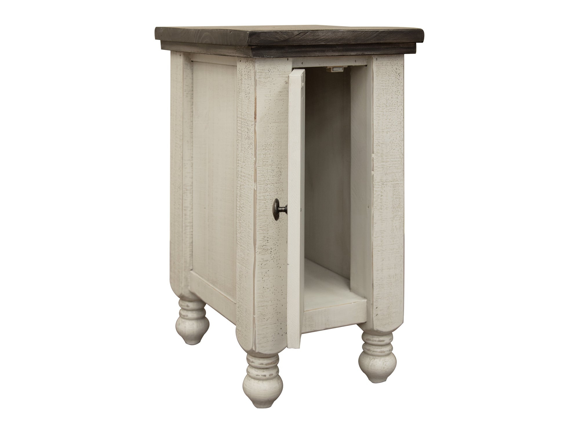 1 Door Chairside Table - Antiqued Ivory & Weathered Gray