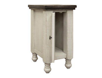 1 Door Chairside Table - Antiqued Ivory & Weathered Gray