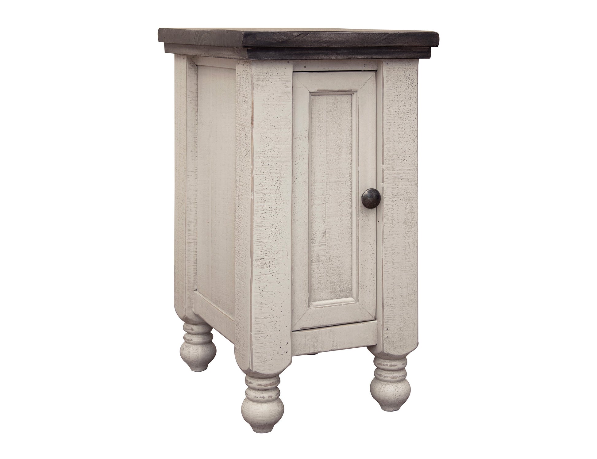 1 Door Chairside Table - Antiqued Ivory & Weathered Gray