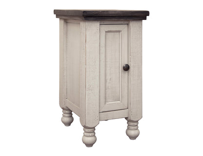 1 Door Chairside Table - Antiqued Ivory & Weathered Gray