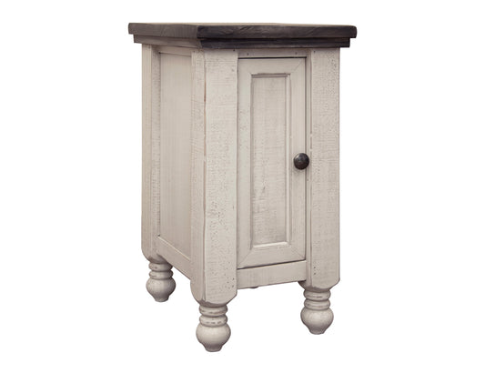 1 Door Chairside Table - Antiqued Ivory & Weathered Gray