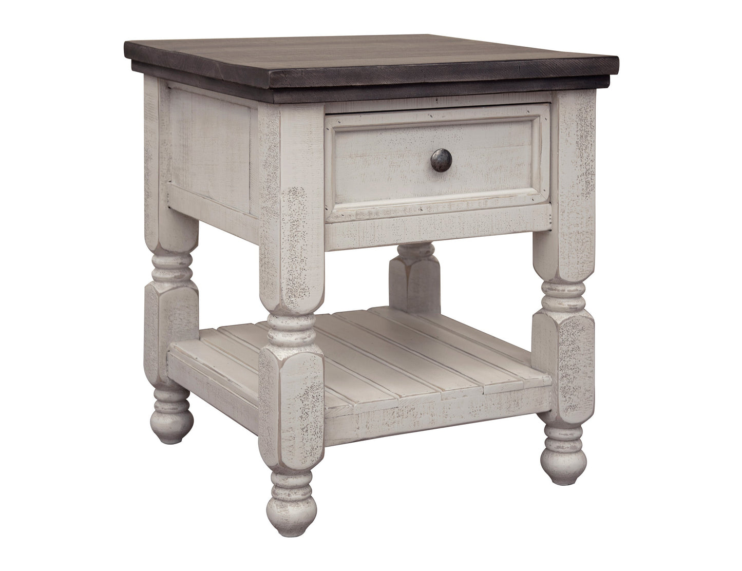 1 Drawer End Table - Antiqued Ivory & Weathered Gray