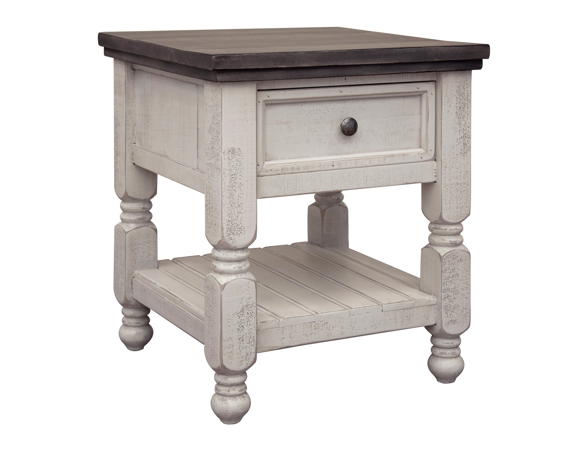 1 Drawer End Table - Antiqued Ivory & Weathered Gray