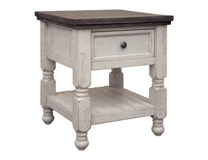 1 Drawer End Table - Antiqued Ivory & Weathered Gray