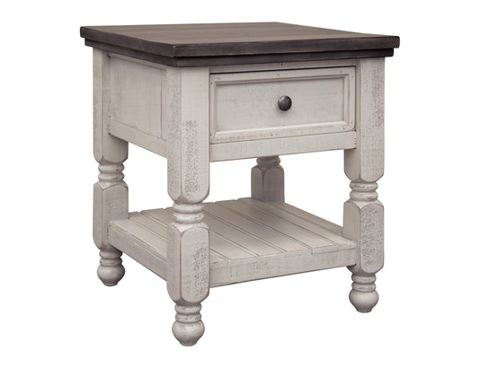 1 Drawer End Table - Antiqued Ivory & Weathered Gray