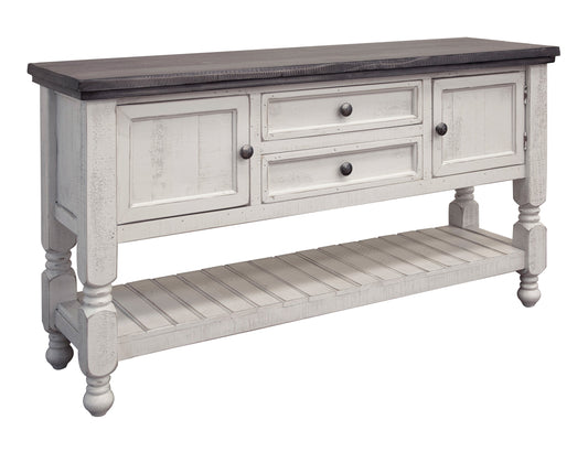 2 Drawer 2 Door Sofa Table - Antiqued Ivory & Weathered Gray
