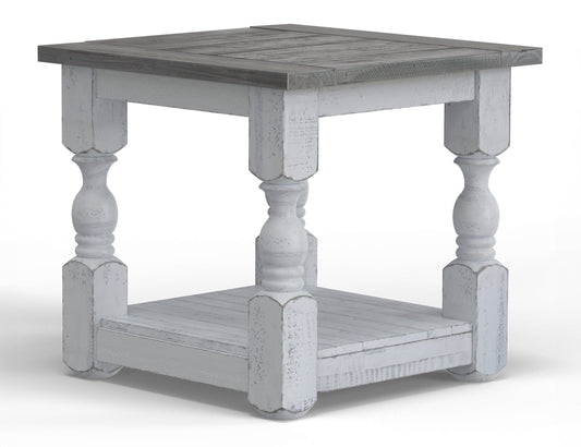 End Table - Antiqued Ivory & Weathered Gray