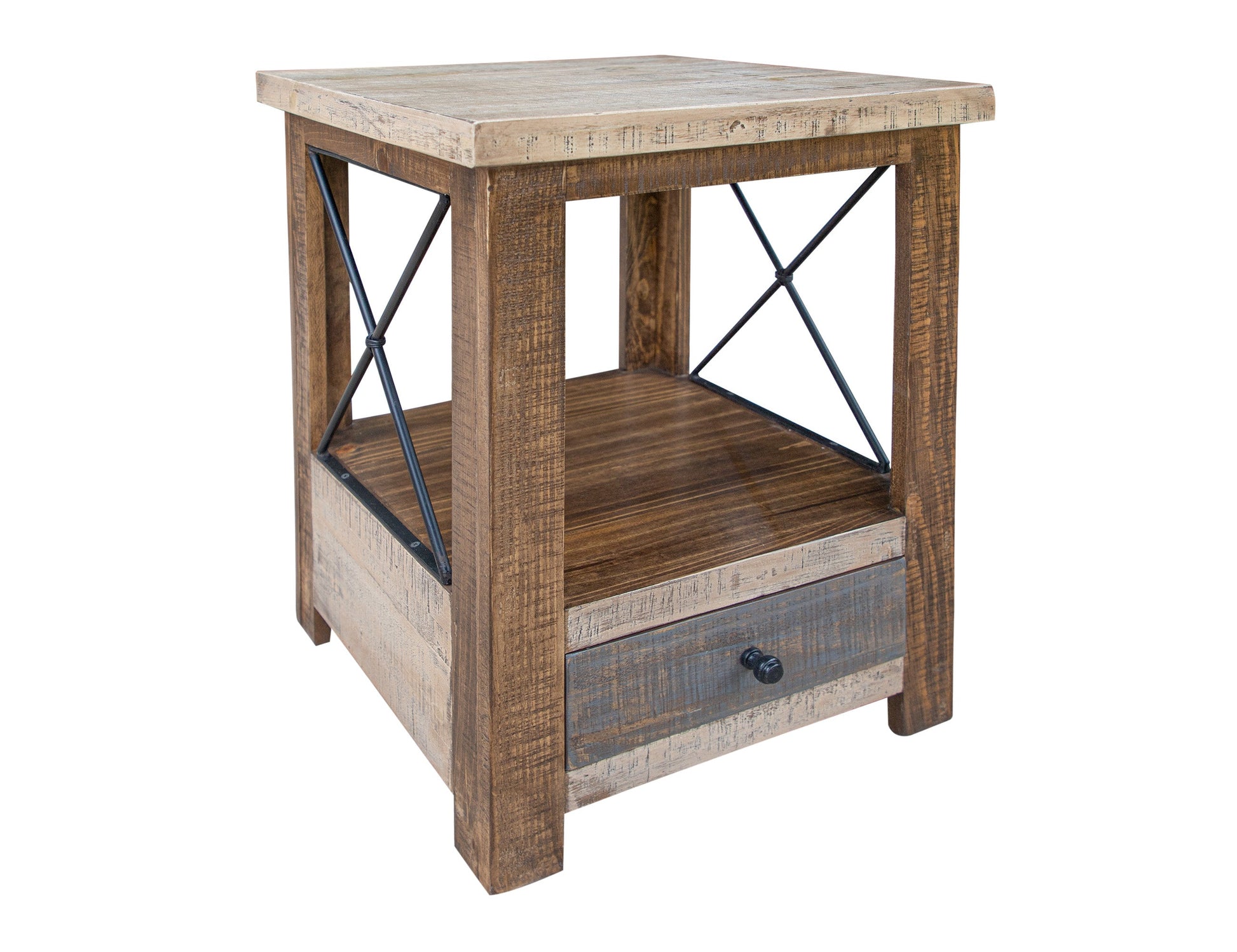 1 Drawer End Table - Brown & Light Brown Antiqued