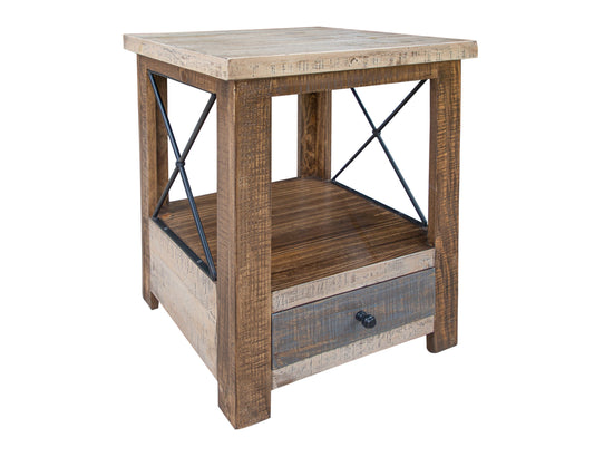 1 Drawer End Table - Brown & Light Brown Antiqued
