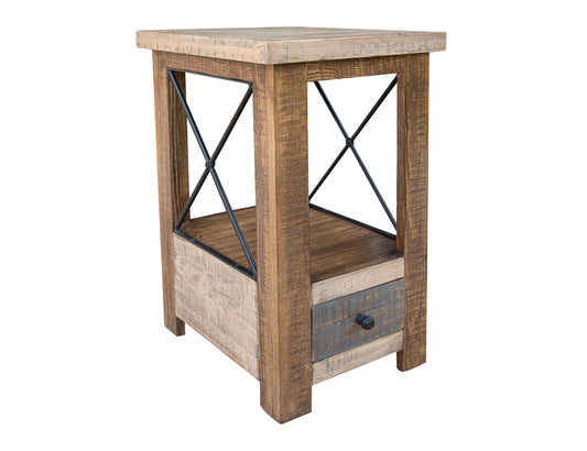 1 Drawer Chairside Table - Brown & Light Brown Antiqued