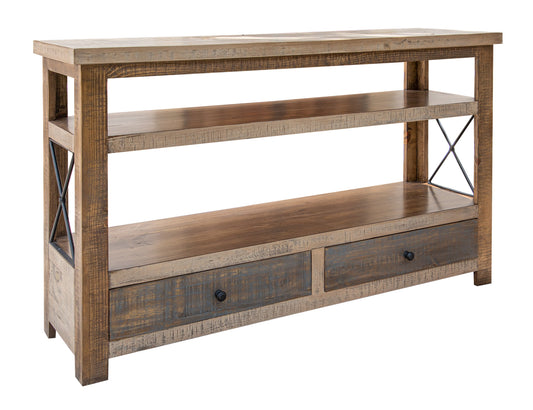 2 Drawer Sofa Table - Brown & Light Brown Antiqued