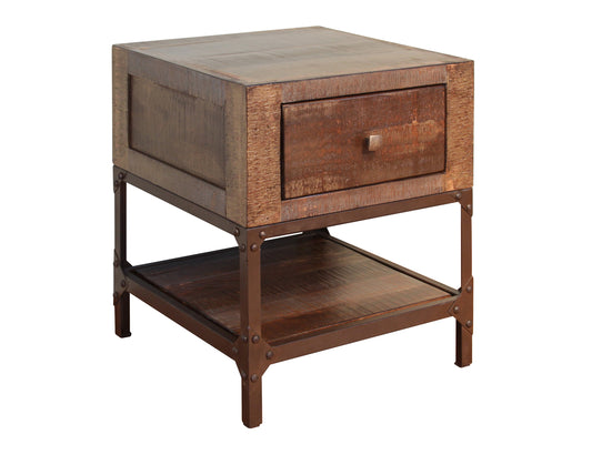 1 Drawer End Table - Brown & Golden Undertones
