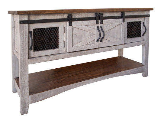 4 Door Sofa Table - Light Gray & Brown
