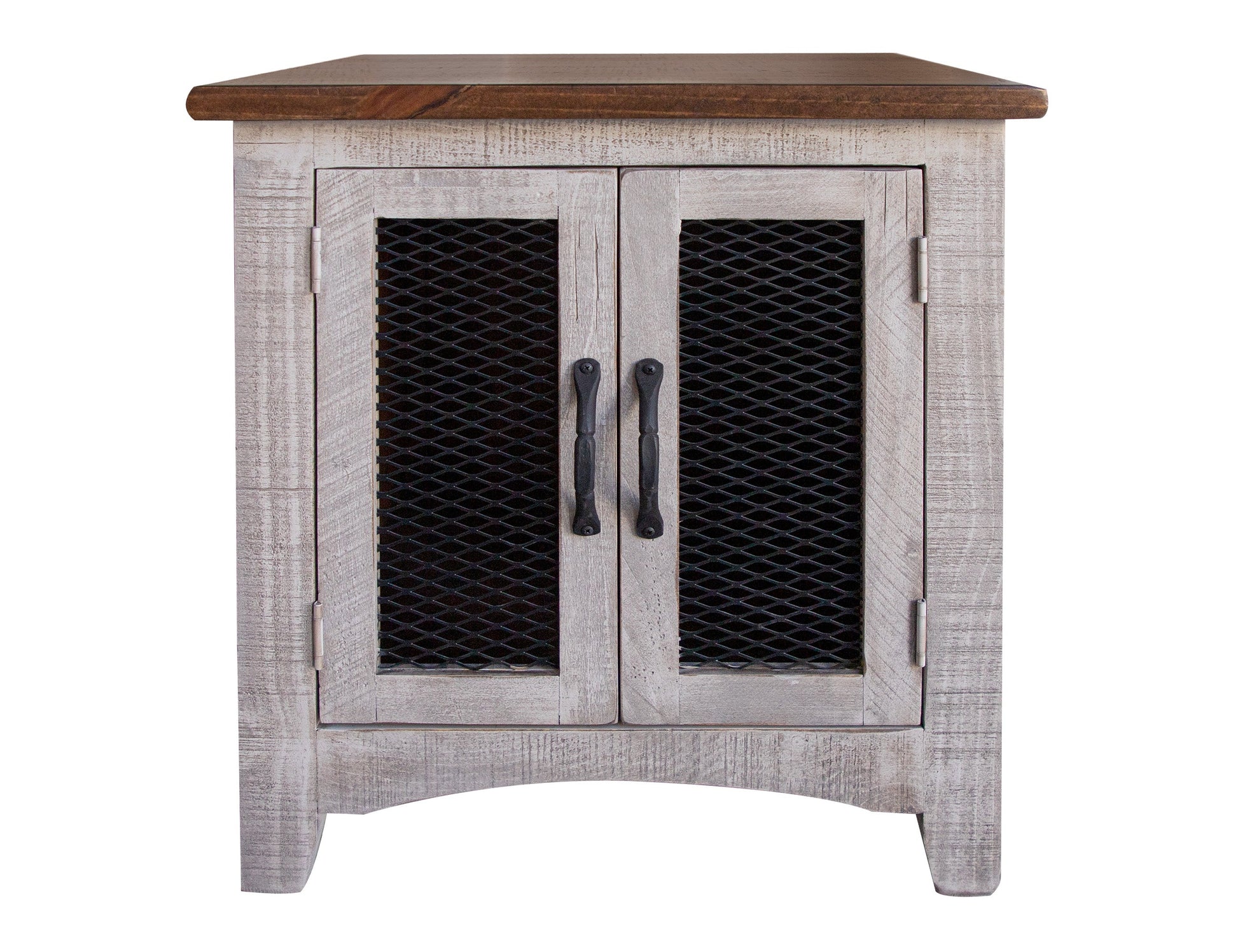 2 Door End Table - Light Gray & Brown