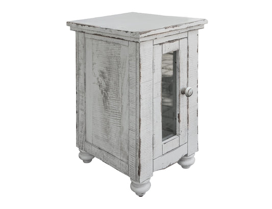 1 Door Chairside Table - Antique White