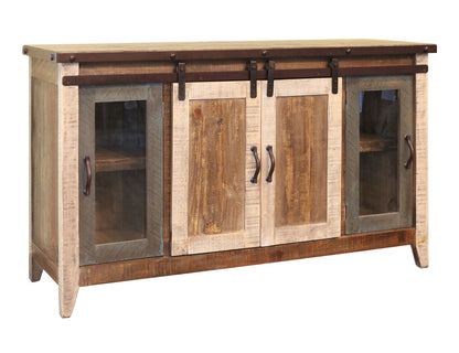 2 Glass Doors 2 Sliding Doors 60" TV Stand - Multicolor